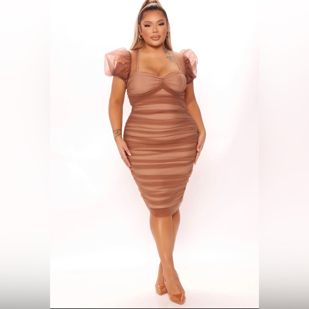 Bend and Ruche Bandage Midi Dress - Mocha